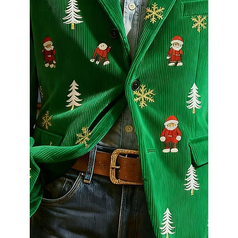 Men's Tailored Blazer Fit Single Breasted One-button Christmas Party Check Printed Jacket Corduroy Fall & Winter