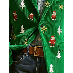 Men's Tailored Blazer Fit Single Breasted One-button Christmas Party Check Printed Jacket Corduroy Fall & Winter