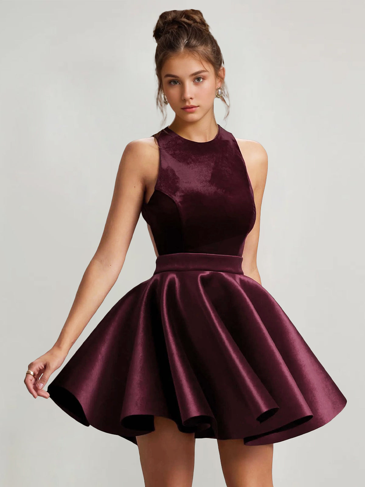 Nafori Burgundy A Line/Princess Christmas Party Dresses Velvet Cocktail Short/Mini Spaghetti Straps Sleeveless Homecoming 2026