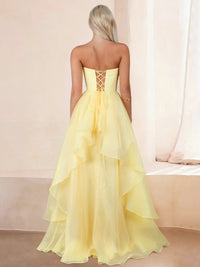 A-Line/Princess Long Prom Dress/Formal Dresses Strapless Sleeveless Floor-length Corset Organza Layered Skirt With Side Split