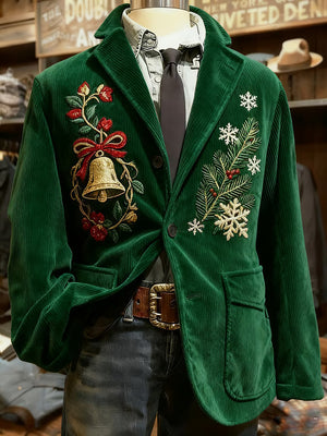 Men's Tailored Blazer Fit Single Breasted One-button Christmas Party Pattern Printed Corduroy Jacket Fall & Winter