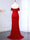Sheath/Column Rhinestone Stretch Evening Dress Off-the-Shoulder Sleeveless Floor-Length Christmas Dress With High Side Split&Pleats