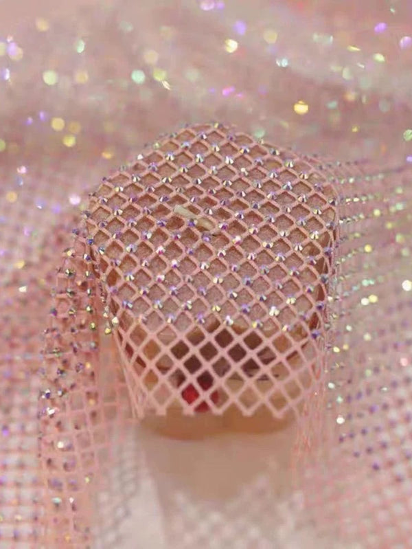 Sheath/Column Rhinestone Stretch Evening Dress Off-the-Shoulder Sleeveless Floor-Length Christmas Dress With High Side Split&Pleats