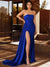 Sheath/Column Long Prom Dresses Strapless Sleeveless Floor-length Satin Evening Dresses With Side Split
