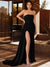 Sheath/Column Long Prom Dresses Strapless Sleeveless Floor-length Satin Evening Dresses With Side Split