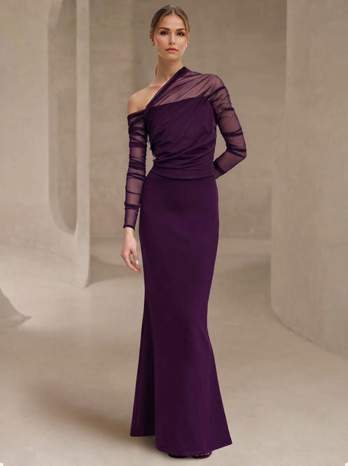 Sheath/Column Evening Dress One-Shoulder Floor-length Wedding Guest Dress Stretch Crepe Dresses