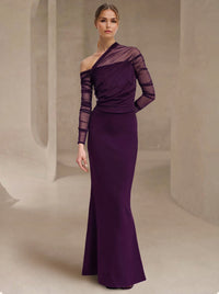 Sheath/Column Evening Dress One-Shoulder Floor-length Wedding Guest Dress Stretch Crepe Dresses