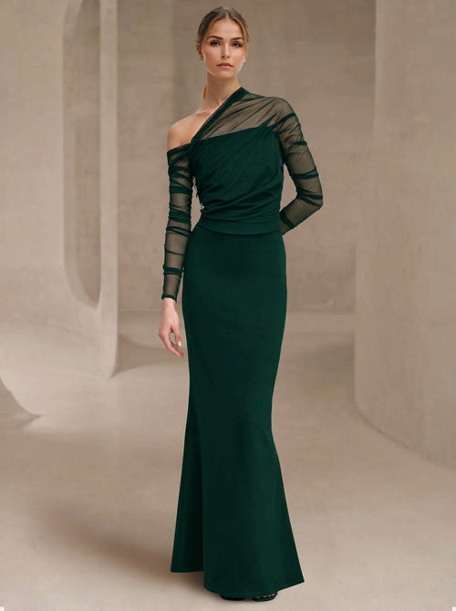 Sheath/Column Evening Dress One-Shoulder Floor-length Wedding Guest Dress Stretch Crepe Dresses