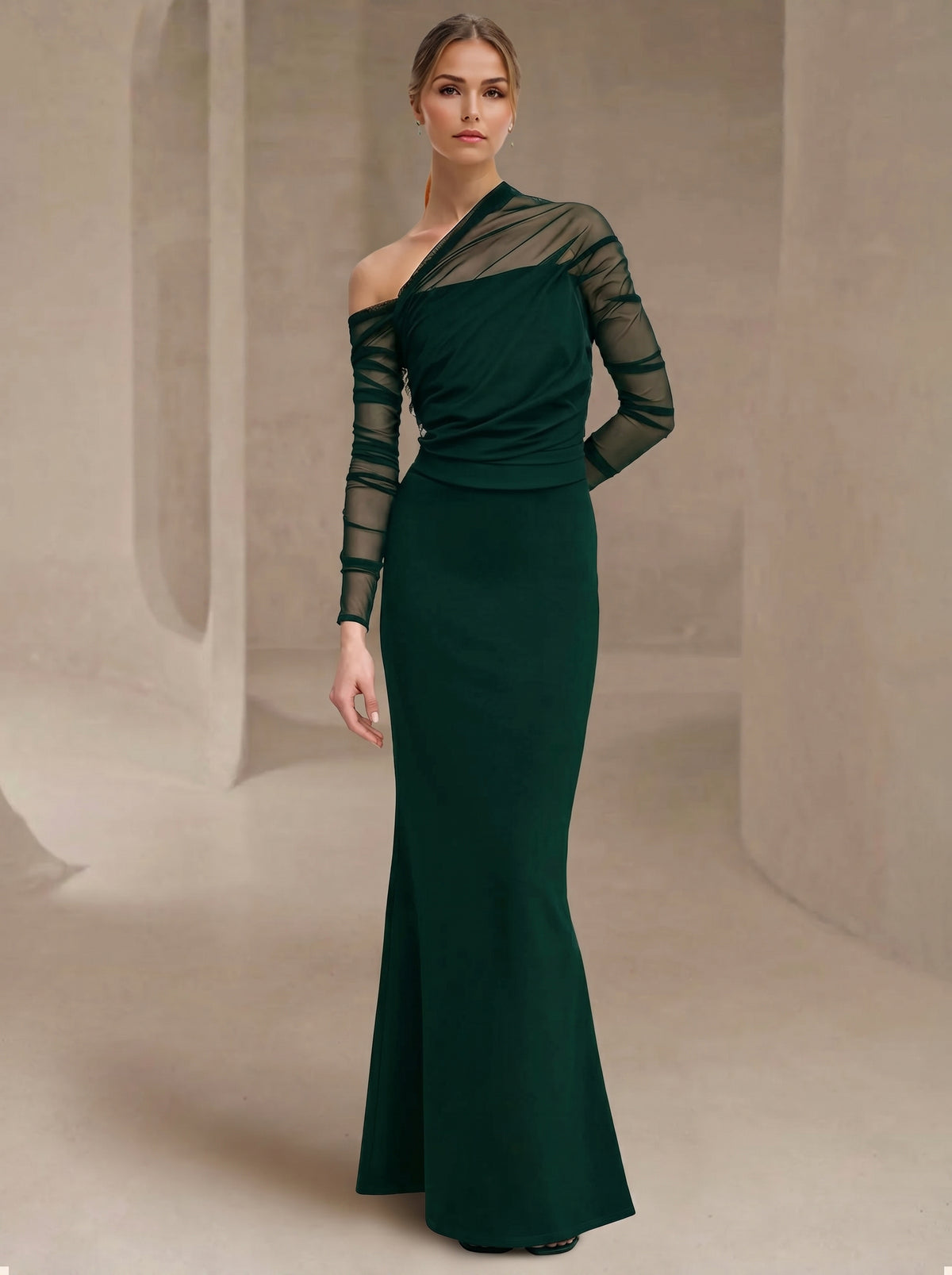 Sheath/Column Evening Dress One-Shoulder Floor-length Wedding Guest Dress Stretch Crepe Dresses