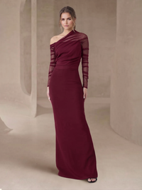 Sheath/Column Evening Dress One-Shoulder Floor-length Wedding Guest Dress Stretch Crepe Dresses