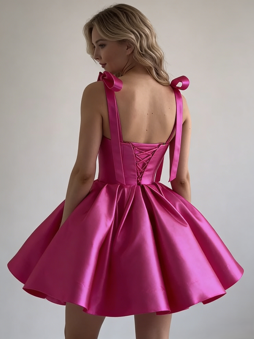 A-Line/Princess Satin Homecoming Dresses Spaghetti Straps Short/Mini Party Dresses with Bow