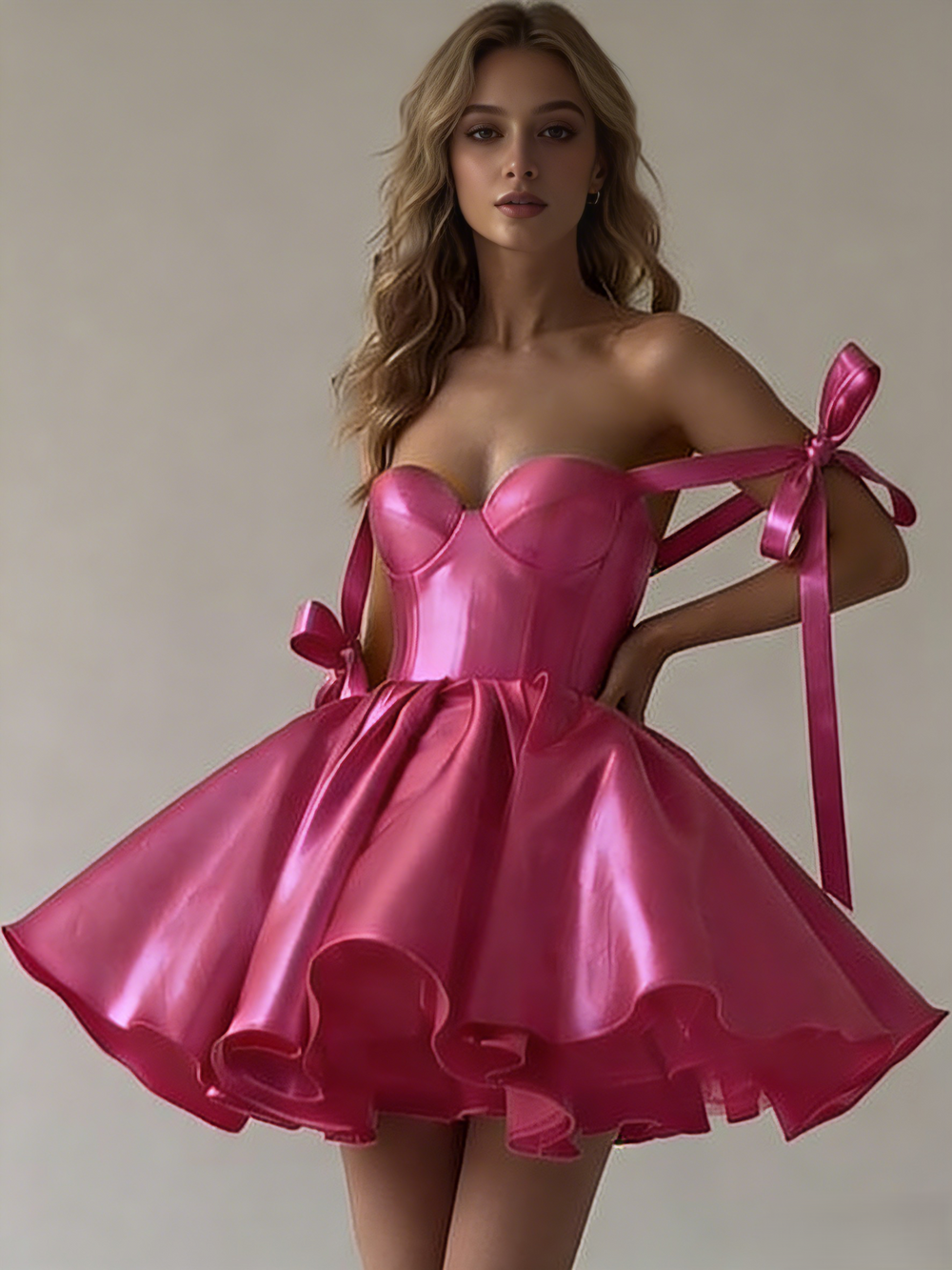A-Line/Princess Satin Homecoming Dresses Spaghetti Straps Short/Mini Party Dresses with Bow