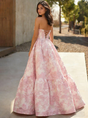A-Line/Princess Long Prom Dresses Corset Sweetheart Sleeveless Floor-Length Stain Dresses With Floral Jacquard