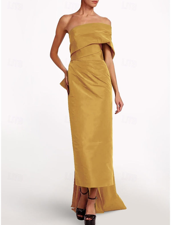 Sheath/Column Evening Dress Taffeta One-Shoulder Sleeveless Ankle-Length Mother Of The Bride Dress With Back Bow