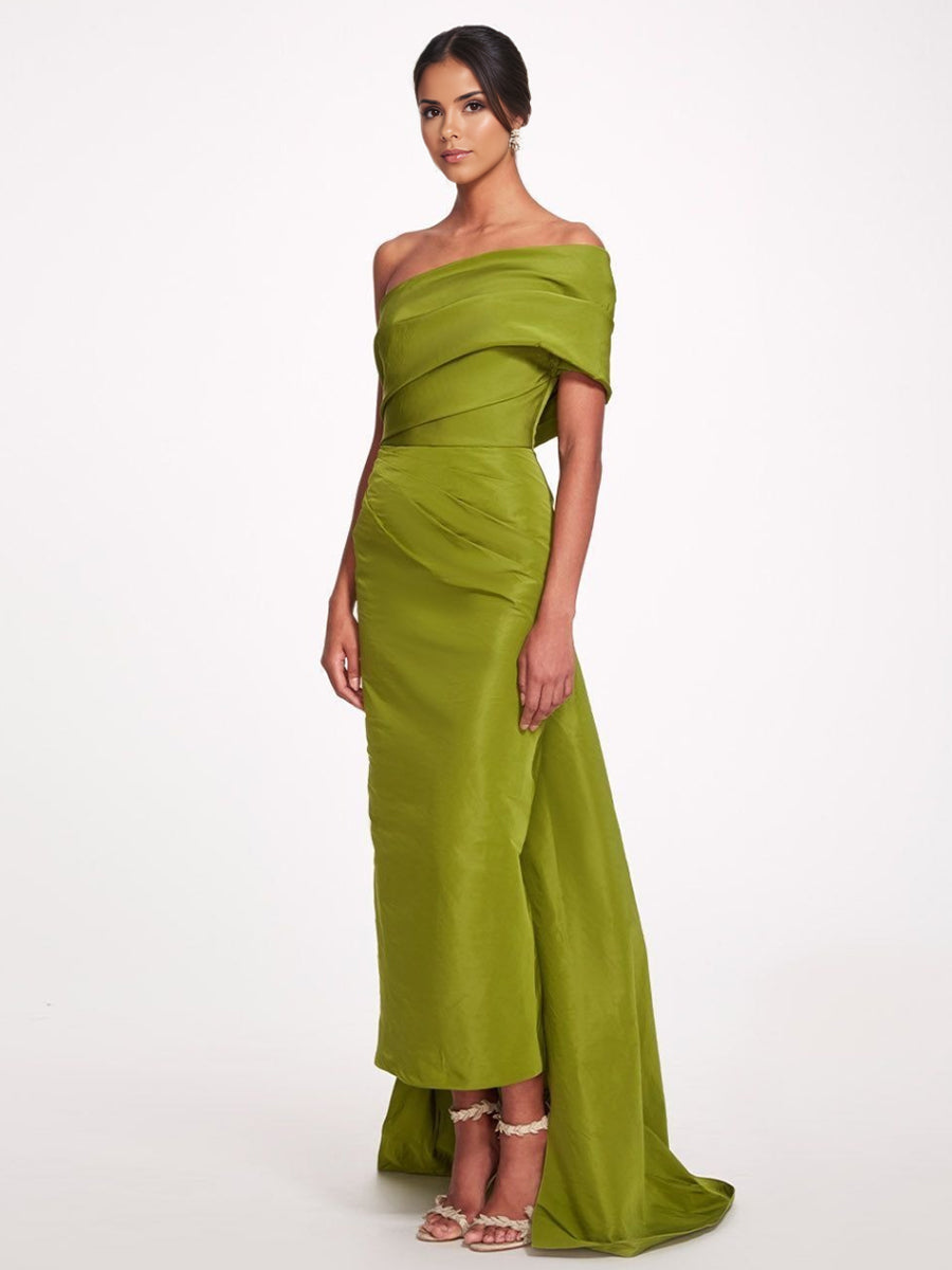 Sheath/Column Evening Dress Taffeta One-Shoulder Sleeveless Ankle-Length Mother Of The Bride Dress With Back Bow
