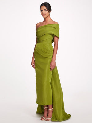 Sheath/Column Evening Dress Taffeta One-Shoulder Sleeveless Ankle-Length Mother Of The Bride Dress With Back Bow