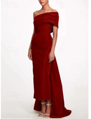 Sheath/Column Evening Dress Taffeta One-Shoulder Sleeveless Ankle-Length Mother Of The Bride Dress With Back Bow