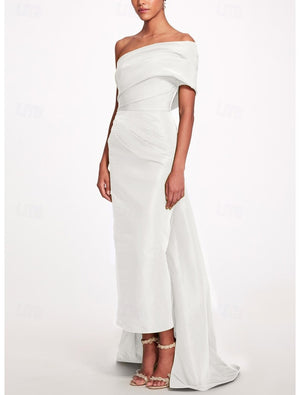 Sheath/Column Evening Dress Taffeta One-Shoulder Sleeveless Ankle-Length Mother Of The Bride Dress With Back Bow