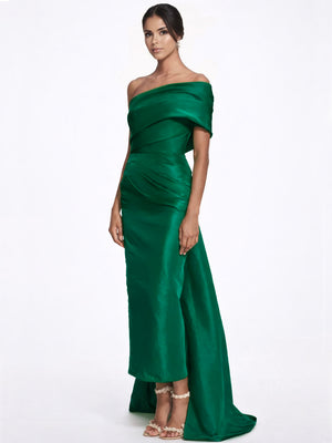 Sheath/Column Evening Dress Taffeta One-Shoulder Sleeveless Ankle-Length Mother Of The Bride Dress With Back Bow