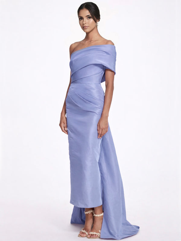 Sheath/Column Evening Dress Taffeta One-Shoulder Sleeveless Ankle-Length Mother Of The Bride Dress With Back Bow
