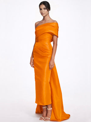 Sheath/Column Evening Dress Taffeta One-Shoulder Sleeveless Ankle-Length Mother Of The Bride Dress With Back Bow