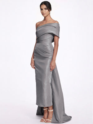 Sheath/Column Evening Dress Taffeta One-Shoulder Sleeveless Ankle-Length Mother Of The Bride Dress With Back Bow