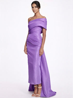Sheath/Column Evening Dress Taffeta One-Shoulder Sleeveless Ankle-Length Mother Of The Bride Dress With Back Bow
