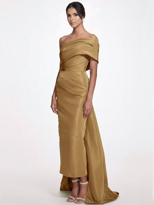 Sheath/Column Evening Dress Taffeta One-Shoulder Sleeveless Ankle-Length Mother Of The Bride Dress With Back Bow