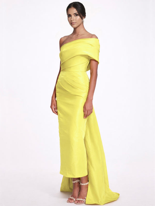 Sheath/Column Evening Dress Taffeta One-Shoulder Sleeveless Ankle-Length Mother Of The Bride Dress With Back Bow