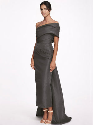 Sheath/Column Evening Dress Taffeta One-Shoulder Sleeveless Ankle-Length Mother Of The Bride Dress With Back Bow