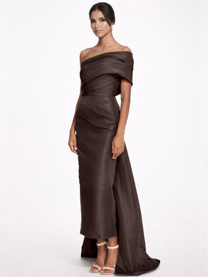 Sheath/Column Evening Dress Taffeta One-Shoulder Sleeveless Ankle-Length Mother Of The Bride Dress With Back Bow