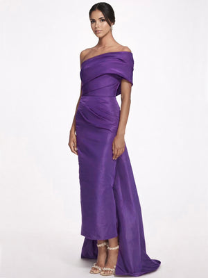 Sheath/Column Evening Dress Taffeta One-Shoulder Sleeveless Ankle-Length Mother Of The Bride Dress With Back Bow