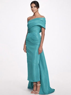 Sheath/Column Evening Dress Taffeta One-Shoulder Sleeveless Ankle-Length Mother Of The Bride Dress With Back Bow