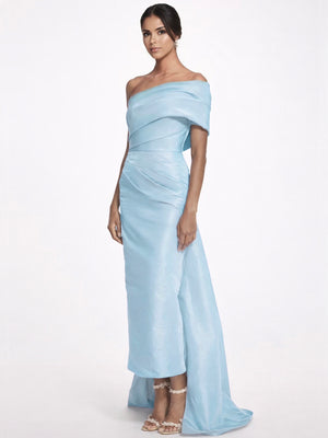 Sheath/Column Evening Dress Taffeta One-Shoulder Sleeveless Ankle-Length Mother Of The Bride Dress With Back Bow