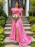 A-Line/Princess Long Prom Dresses Satin Fromal Dresses V-Neck&Ruffle Flying Sleeves Floor-length  With Front Split