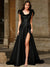A-Line/Princess Long Prom Dresses Satin Fromal Dresses V-Neck&Ruffle Flying Sleeves Floor-length  With Front Split