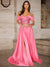 A-Line/Princess Long Evening Dresses Off-the-Shoulder Sleeveless Floor-length Satin Prom Dresses With Side Split/Sequin