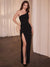 Black Evening Dress Mermaid Velvet Formal Dress One Shoulder Floor-length Black Prom Dresses High Split