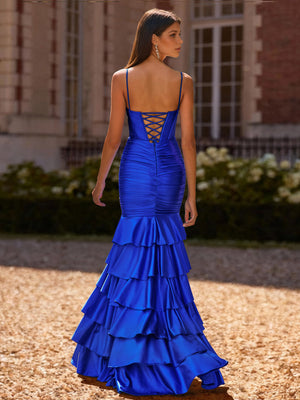 Trumpet/Mermaid Formal Corset Prom Dress Spaghetti Straps Floor-Length Ruffled With Split Side