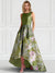 A-Line Cocktail Dress Elegant Jacquard Floral Dress Floor Length Sleeveless V Neck with Pocket Wedding Guest Dress