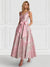 A-Line/Princess Cocktail Dresses Floral Formal V Neck Sleeveless Tea Length with Bowknot Pocket