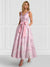 A-Line/Princess Cocktail Dresses Floral Formal V Neck Sleeveless Tea Length with Bowknot Pocket