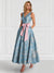 A-Line/Princess Cocktail Dresses Floral Formal V Neck Sleeveless Tea Length with Bowknot Pocket