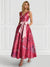 A-Line/Princess Cocktail Dresses Floral Formal V Neck Sleeveless Tea Length with Bowknot Pocket