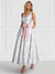A-Line/Princess Cocktail Dresses Floral Formal V Neck Sleeveless Tea Length with Bowknot Pocket
