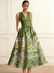 A-Line/Princesses Elegant Cocktail Dress Jacquard Floral Dress Tea-Length Sleeveless V Neck  Wedding Guest Dress with Pockets