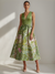 A-Line/Princesses Elegant Cocktail Dress Jacquard Floral Dress Tea-Length Sleeveless V Neck Wedding Guest Dress with Pockets