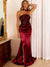 Sheath/Column Evening Dress Sequins Off The Shoulder Sleeveless Floor-Length High Side Split&Pleats Formal Christmas Dress With Back Lace-Up
