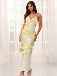 Sheath/Column Wedding Guest Dress Maxi Dress Spaghetti Straps Ankle Length With Ruffle Prom