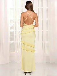 Sheath/Column Wedding Guest Dress Maxi Dress Spaghetti Straps Ankle Length With Ruffle Prom